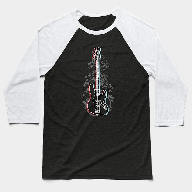 Bass Guitar 3D Outline Flowering Vines Baseball T-Shirt by nightsworthy